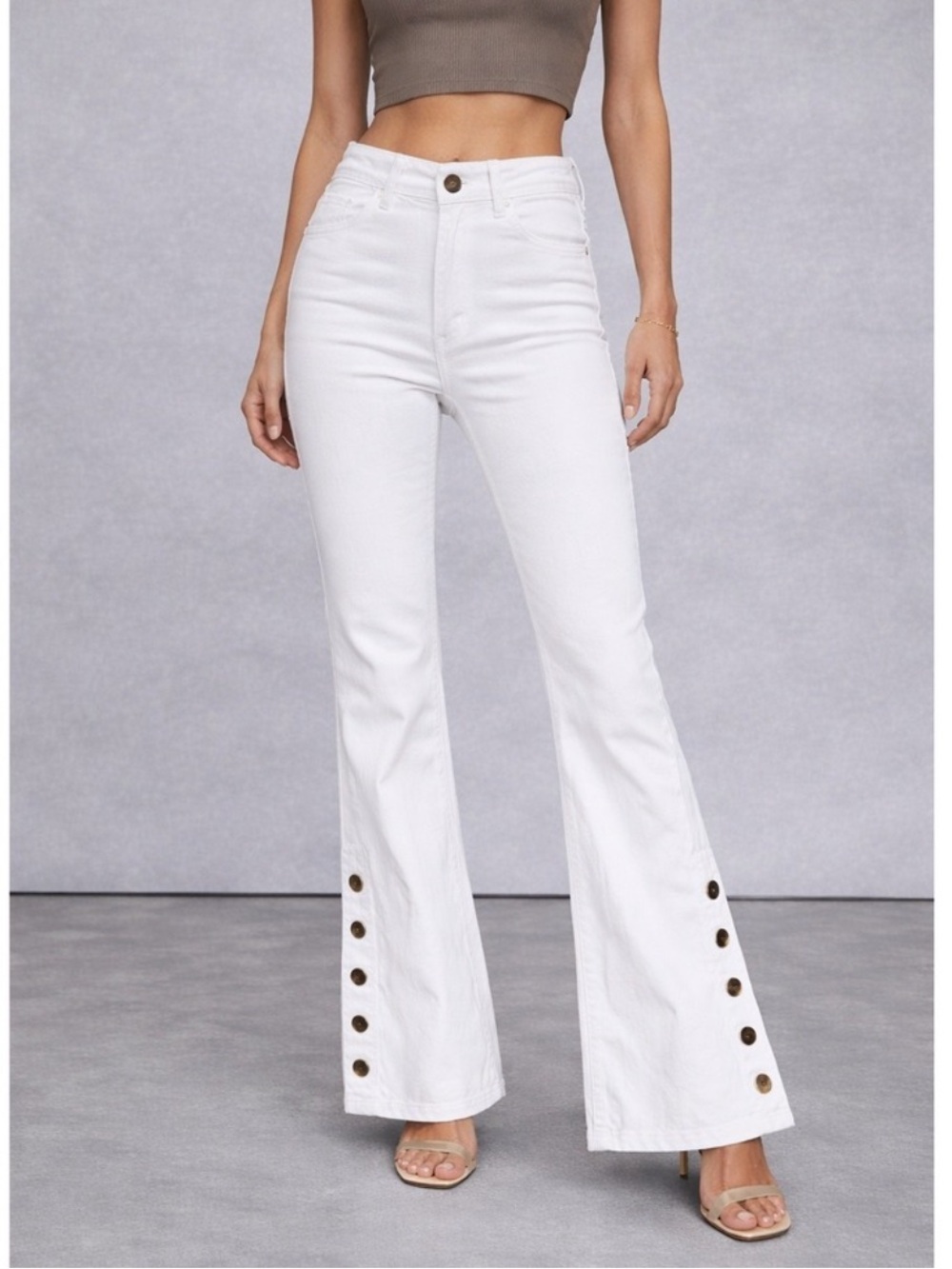Pilcro & Letterpress Anthropology HighRise Flare wideleg White Jeans Side Button